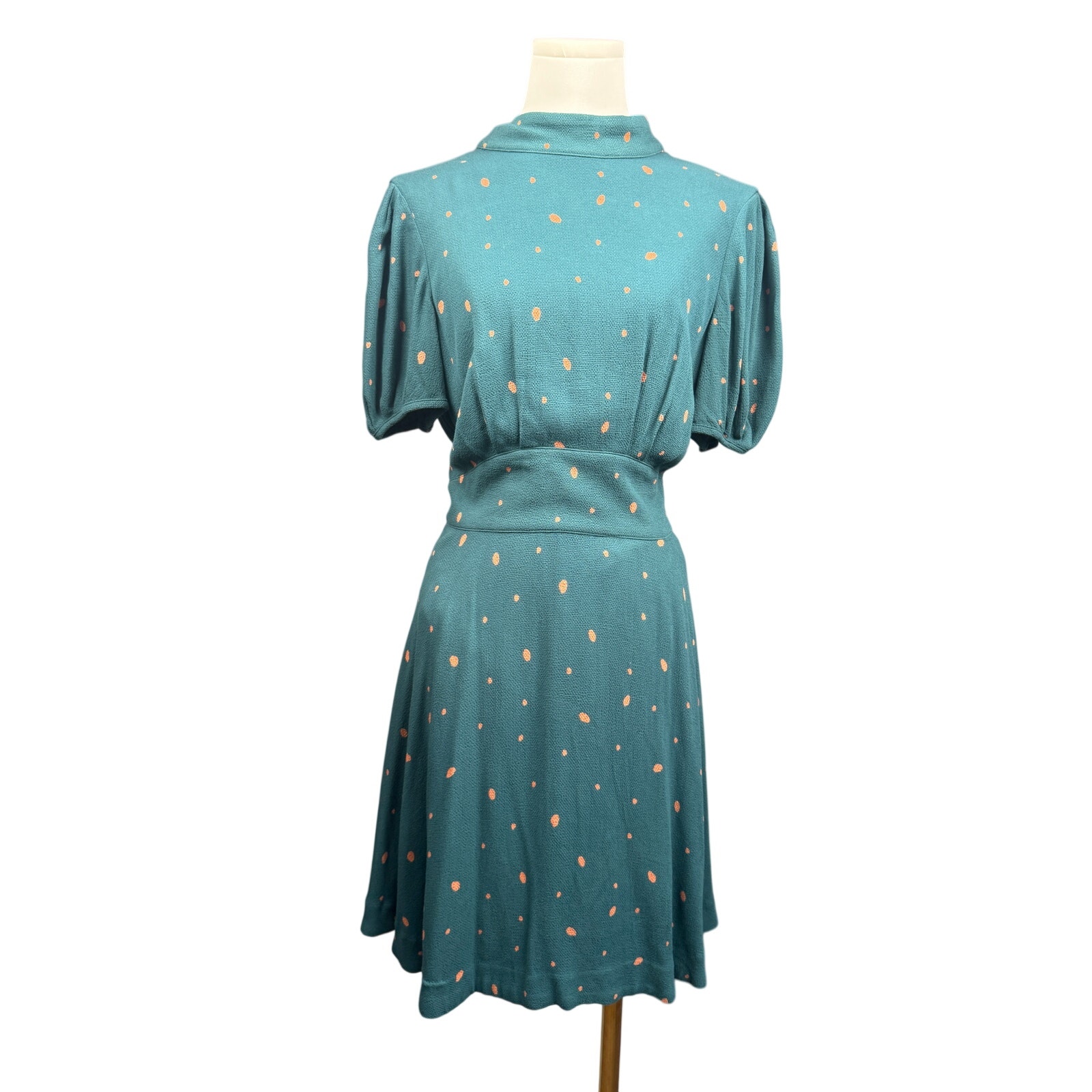 Free People Abbie Reversible Dress Blue Polka Dot Tie Neck Mini Dress Size 8